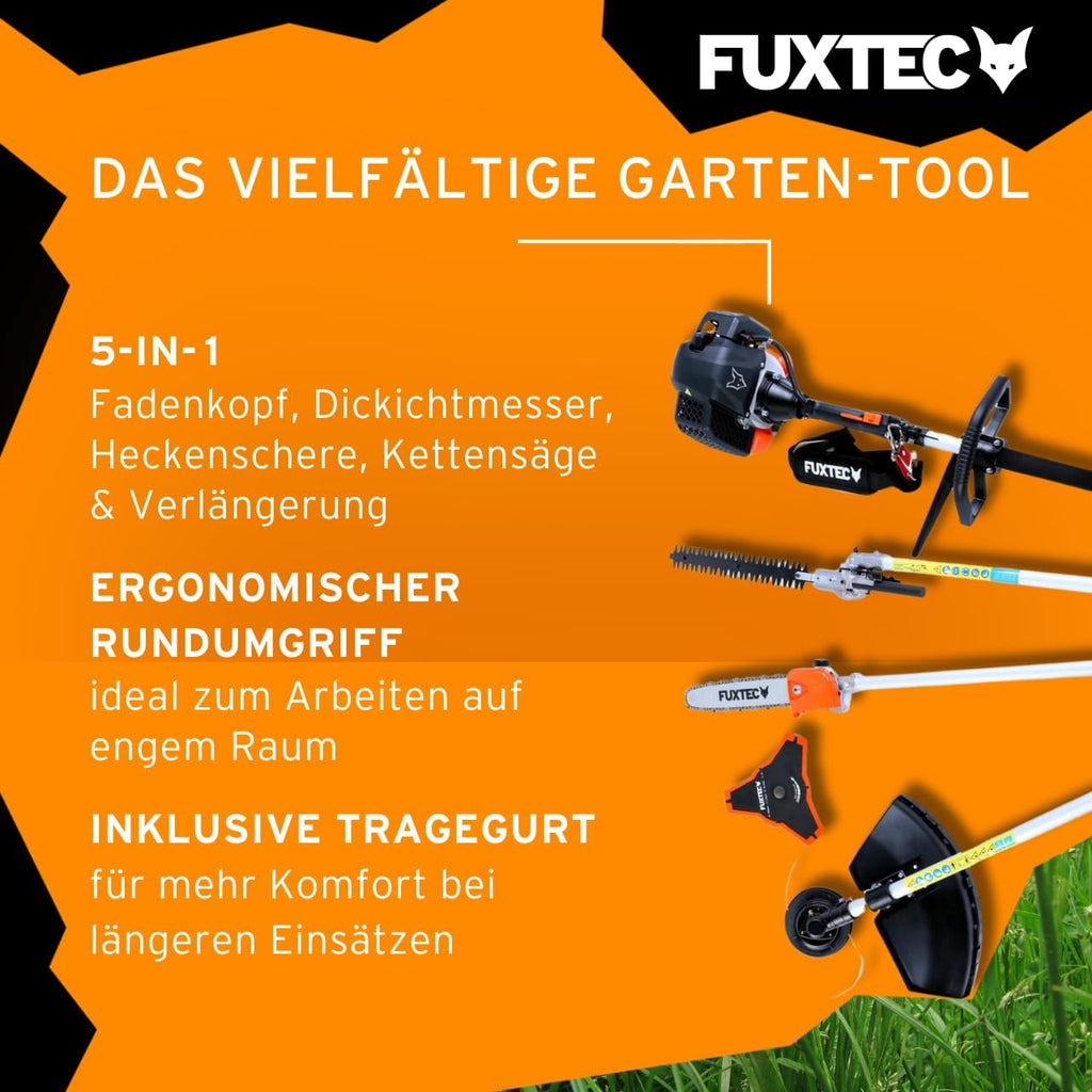 Benzin Motorsense FX-MT152E 5in1 Kombisystem 52 cc 3 PS mit Heckenschere Hochentaster Verlängerung und Tragegurt