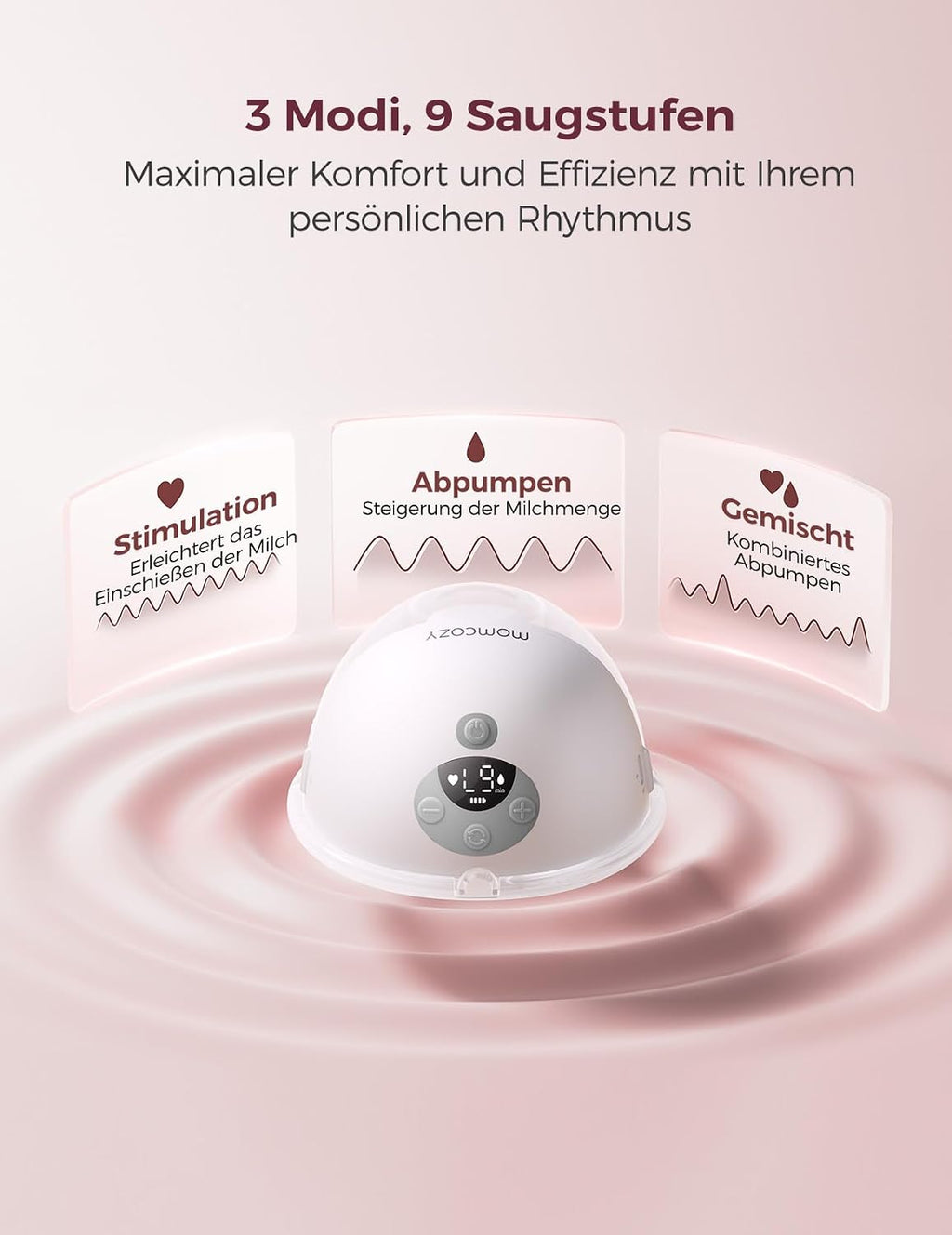 Handsfree Doppel Milchpumpe M5 Smart App Steuerung tragbar 2er Set 3 Modi 9 Stufen wiederaufladbar Grau