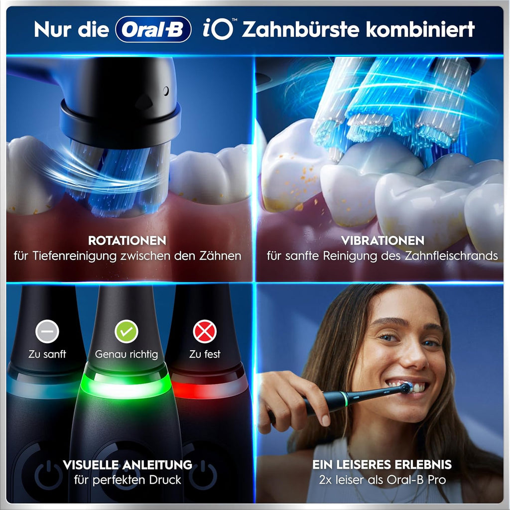 Elektrische Zahnbürste iO Series 6 Plus Edition mit 3 Aufsteckbürsten 5 Putzmodi Reiseetui wiederaufladbar Schwarz