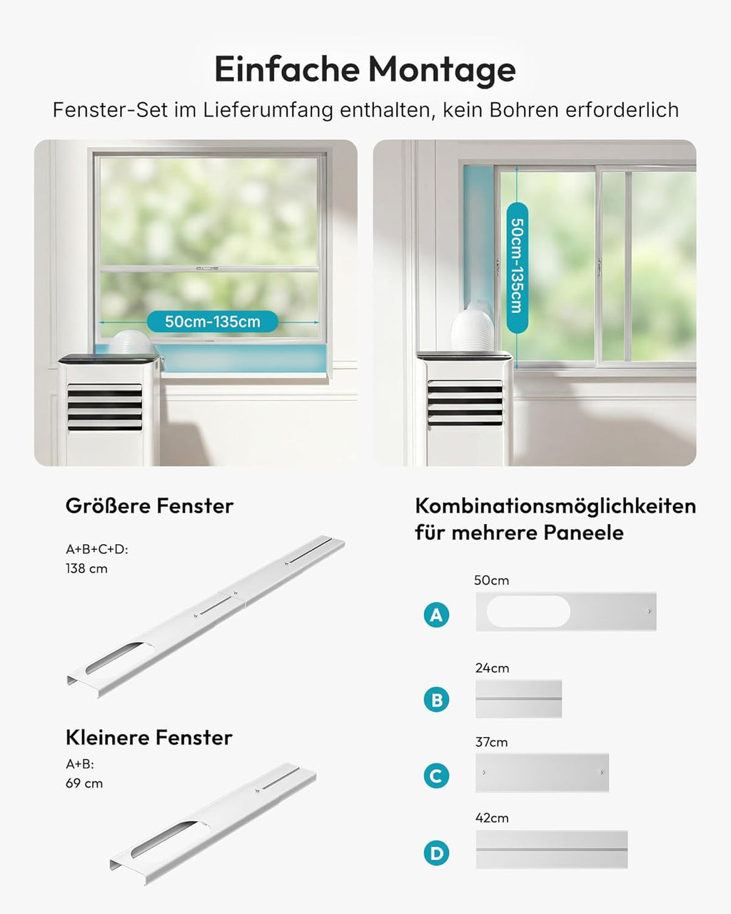 Mobile Klimaanlage 7000 BTU OL-A016FF20N2 Klimagerät mit Abluftschlauch Fenster-Set 4-in-1 24h Timer