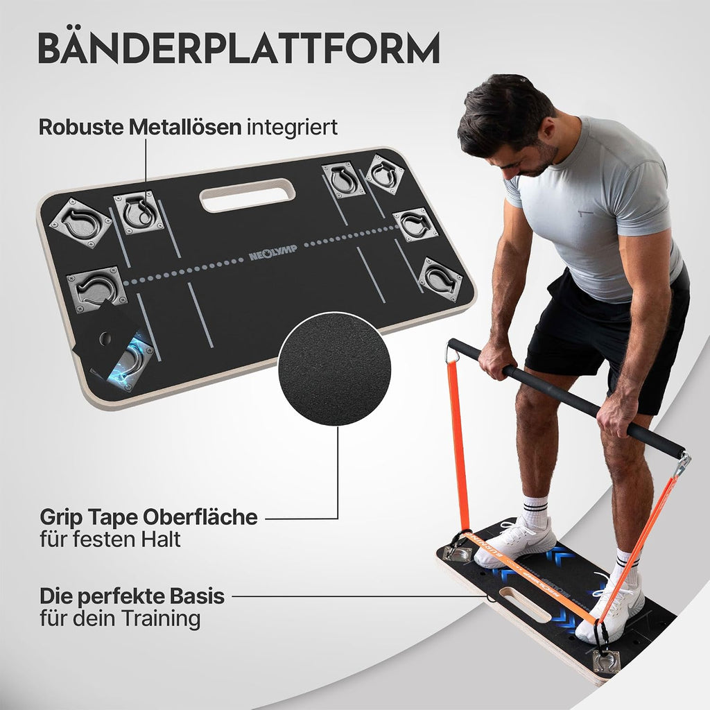 Lange Stoff Fitnessbänder Set 5 Widerstandsstufen Allroundset Ultra mit Türanker Fußschlaufen Griffen Stange