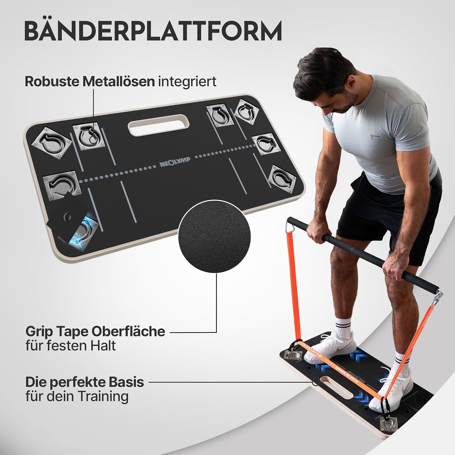 Lange Stoff Fitnessbänder Set 5 Widerstandsstufen Allroundset Ultra mit Türanker Fußschlaufen Griffen Stange