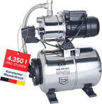 Hauswasserwerk 1200 W Edelstahl HWW 4500 INOX 4350 l/h 5 bar 22 L Druckkessel 50 m Förderhöhe mit Manometer Überlastschutz