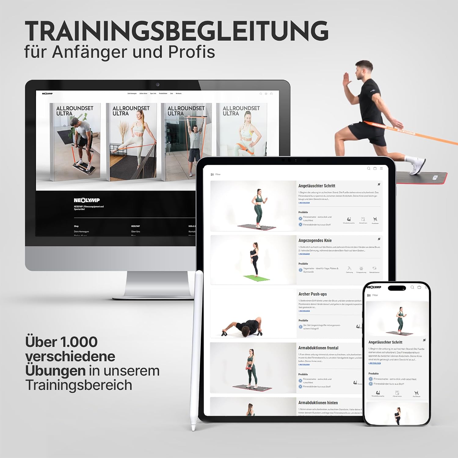 Lange Stoff Fitnessbänder Set 5 Widerstandsstufen Allroundset Ultra mit Türanker Fußschlaufen Griffen Stange