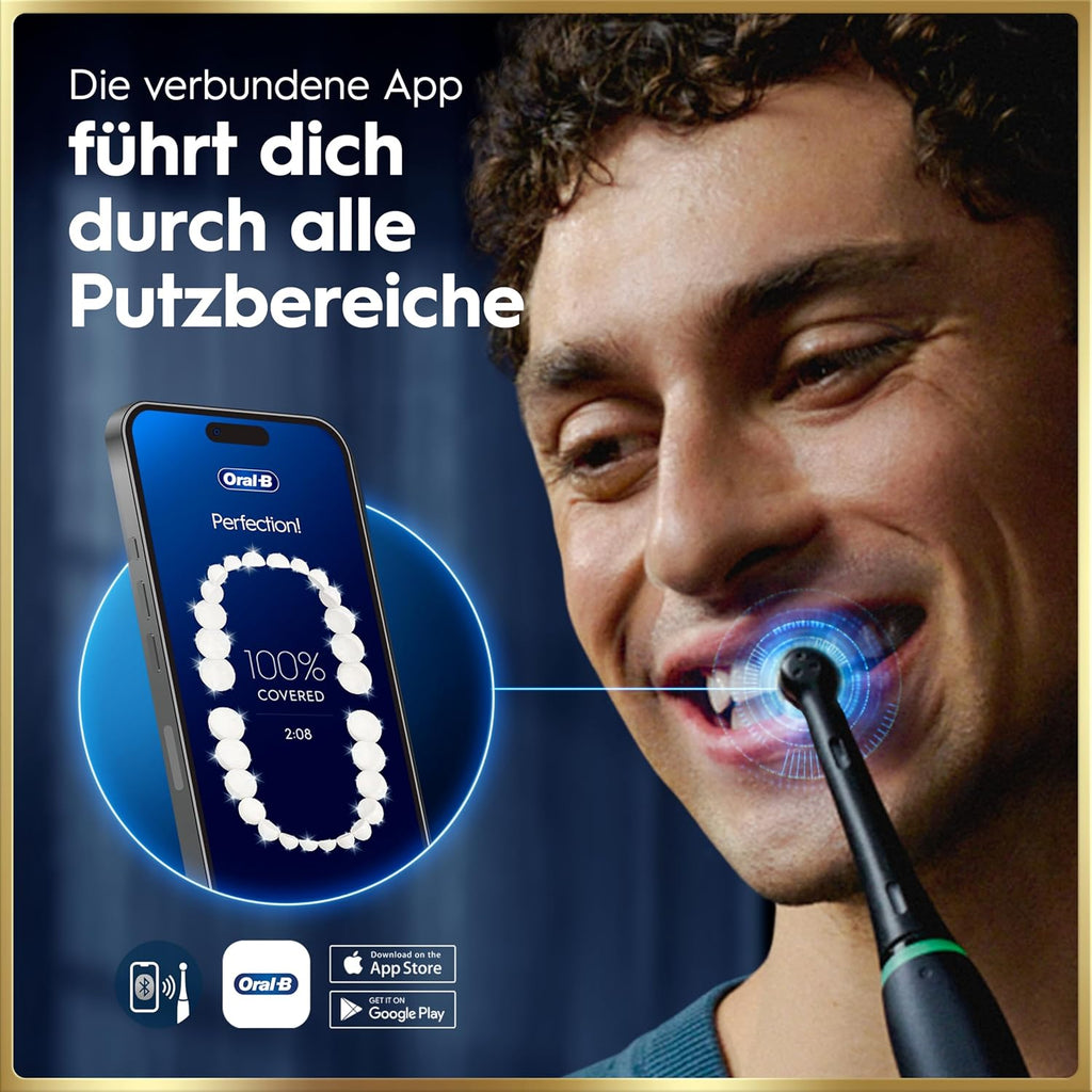 Elektrische Zahnbürste mit Aufsteckbürsten iO Series 9 wiederaufladbar 7 Reinigungsmodi Smart Druckkontrolle Rundbürstenkopf Schwarz