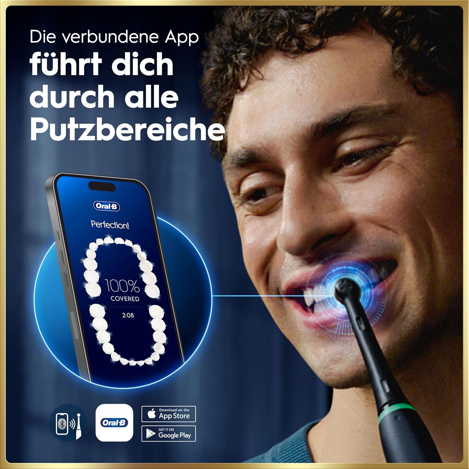 Elektrische Zahnbürste mit Aufsteckbürsten iO Series 9 wiederaufladbar 7 Reinigungsmodi Smart Druckkontrolle Rundbürstenkopf Schwarz