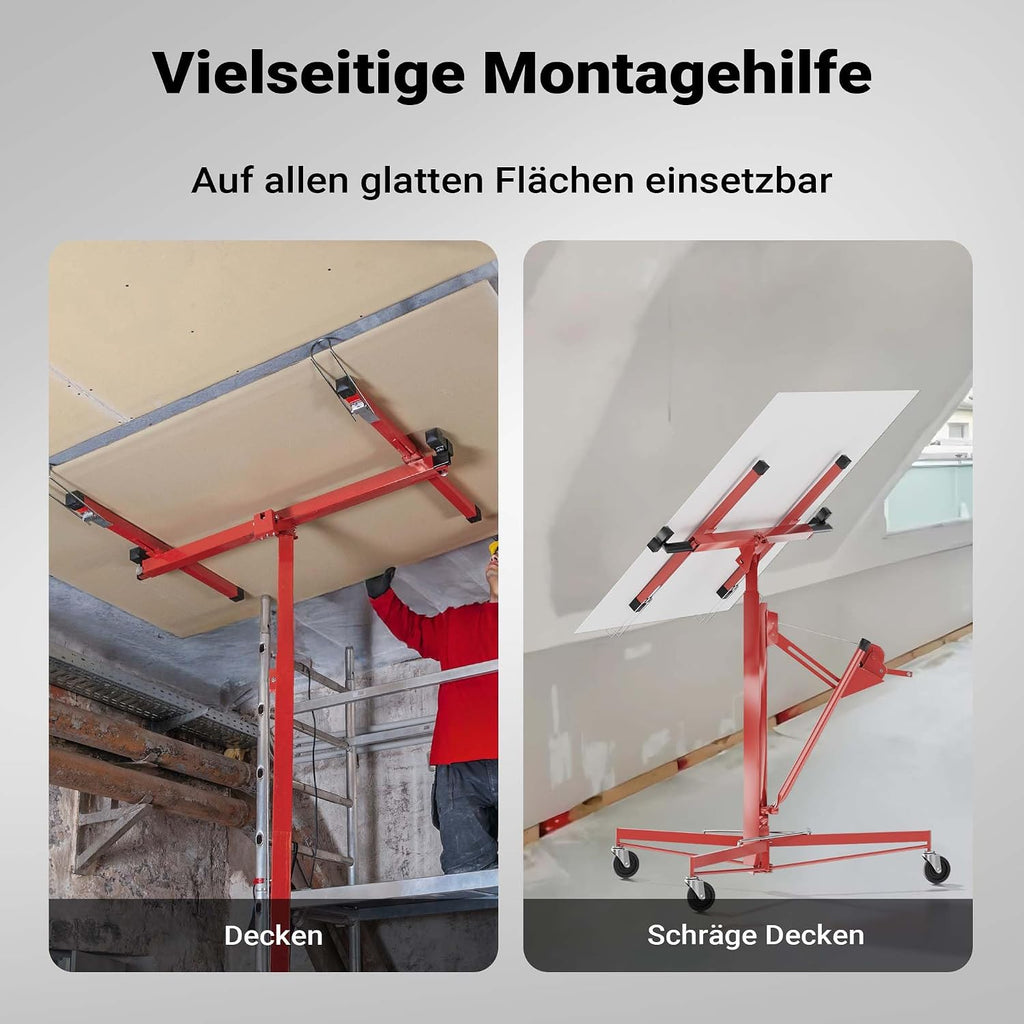 Plattenheber XXL 50790 Trockenbau Plattenlift 68 kg Arbeitshöhe 140-350 cm 1-Mann Montagehilfe 3 Rollen Feststellbremse