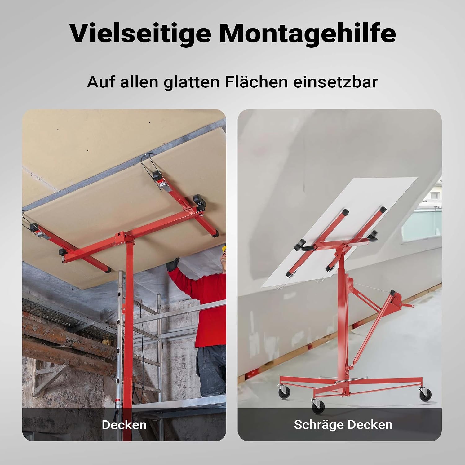 Plattenheber XXL 50790 Trockenbau Plattenlift 68 kg Arbeitshöhe 140-350 cm 1-Mann Montagehilfe 3 Rollen Feststellbremse