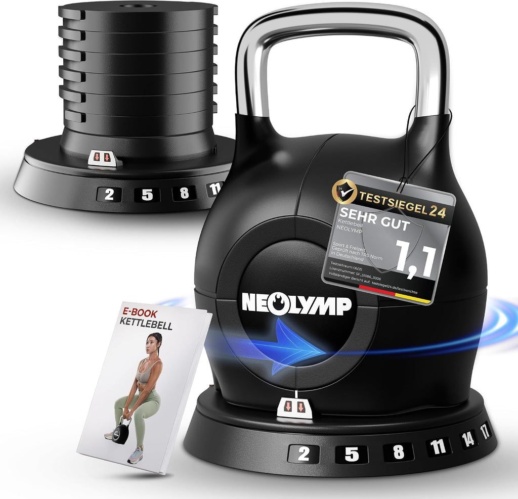 Verstellbare Kettlebell 7-in-1 2-20 kg Kugelhantel für Ganzkörpertraining mit robustem Edelstahlgriff und Gewichtssystem