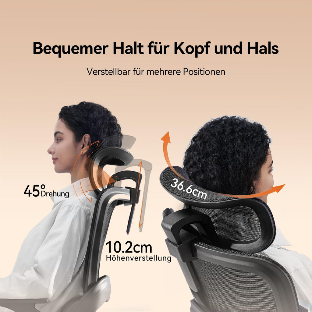 Ergonomischer Bürostuhl mit verstellbarer Lordosenstütze und Kopfstütze B100 Lite 90–135° Neigung Mesh Drehstuhl 72x70x112 cm