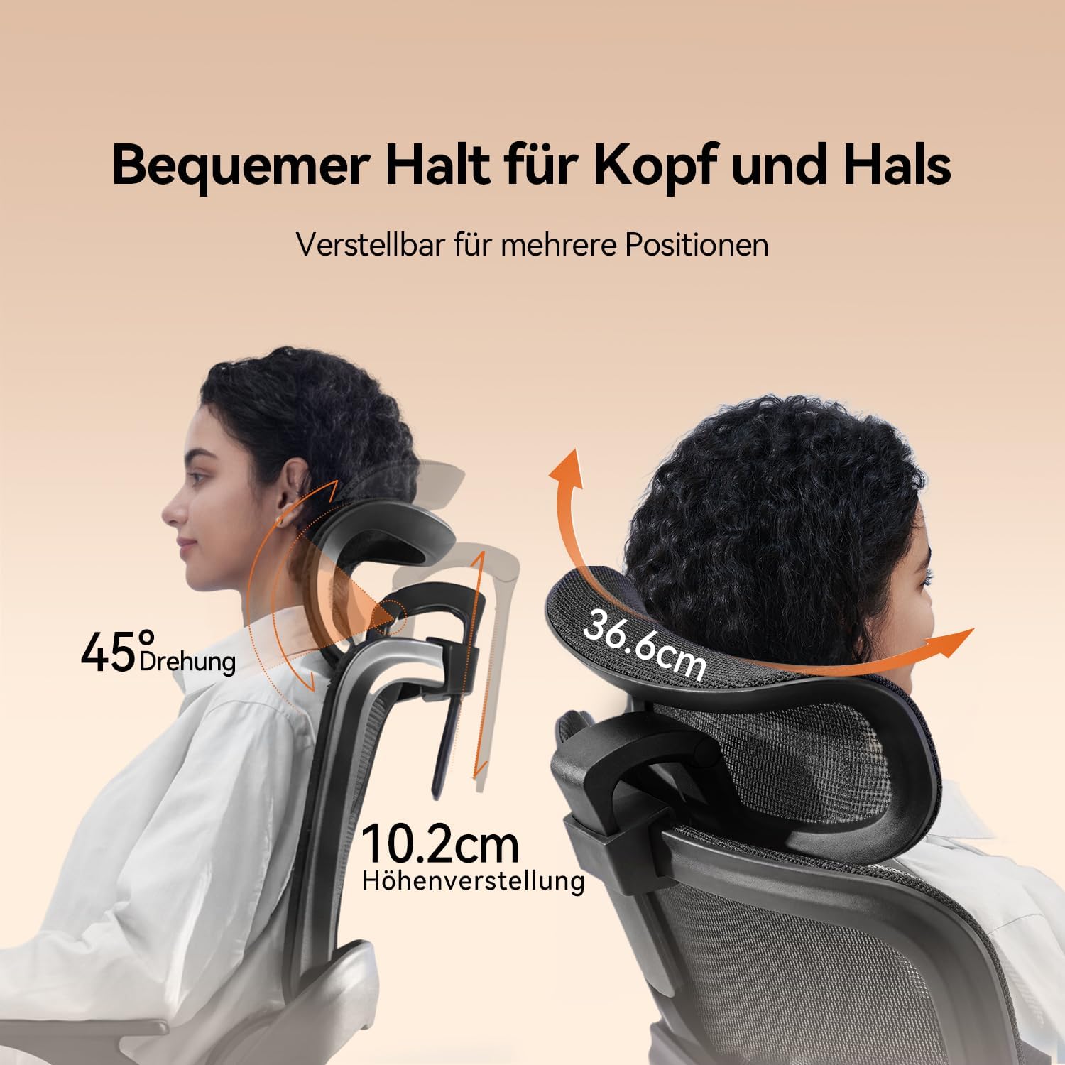 Ergonomischer Bürostuhl mit verstellbarer Lordosenstütze und Kopfstütze B100 Lite 90–135° Neigung Mesh Drehstuhl 72x70x112 cm