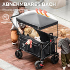 Faltbarer Bollerwagen EA-TR-21830S 225 L bis 150 kg mit Bremse Dach Schiebe- und Ziehgriff 4 Räder