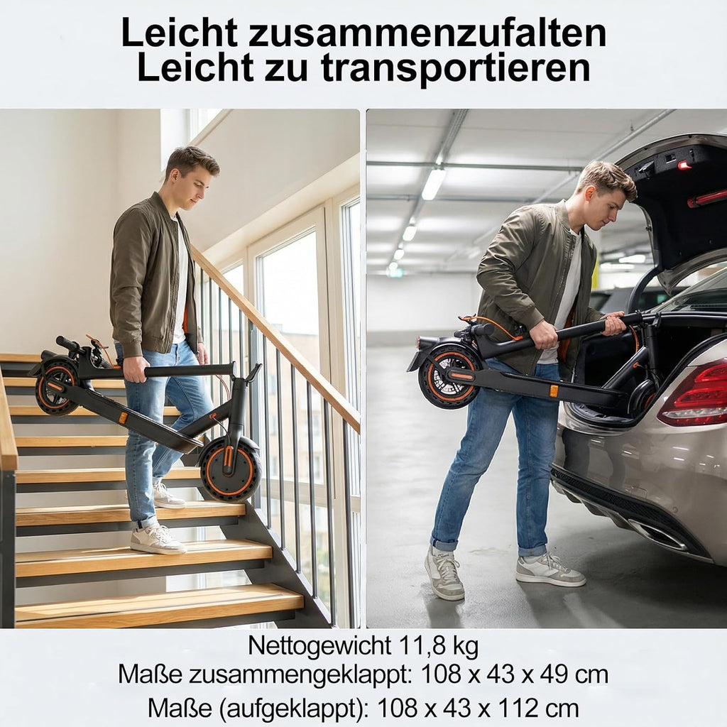 Elektroroller T3-DE mit Bluetooth App 350W Motor 30-35 km Reichweite 8,5 Zoll Wabenreifen Dual Bremssystem ABE