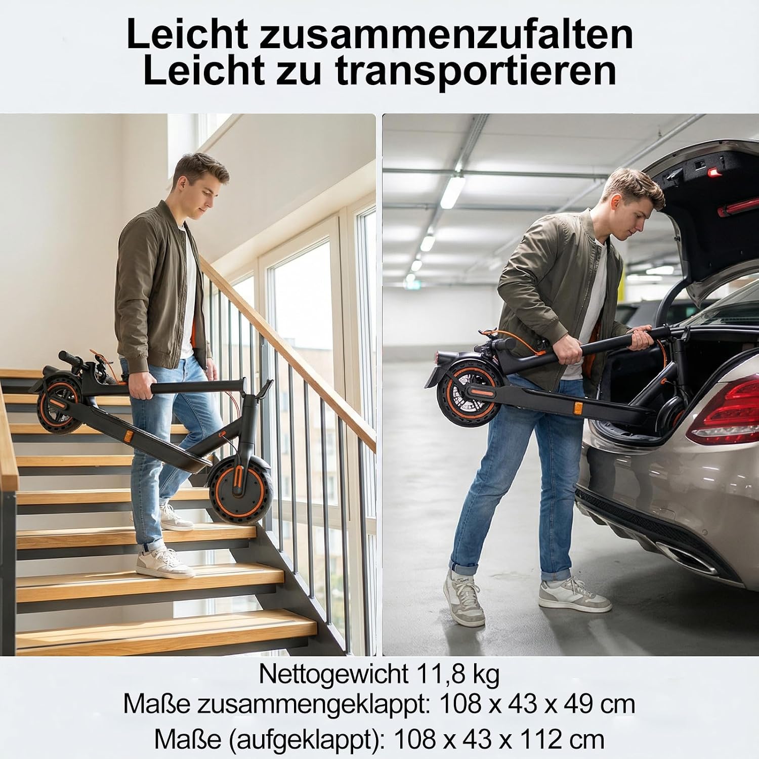 Elektroroller T3-DE mit Bluetooth App 350W Motor 30-35 km Reichweite 8,5 Zoll Wabenreifen Dual Bremssystem ABE