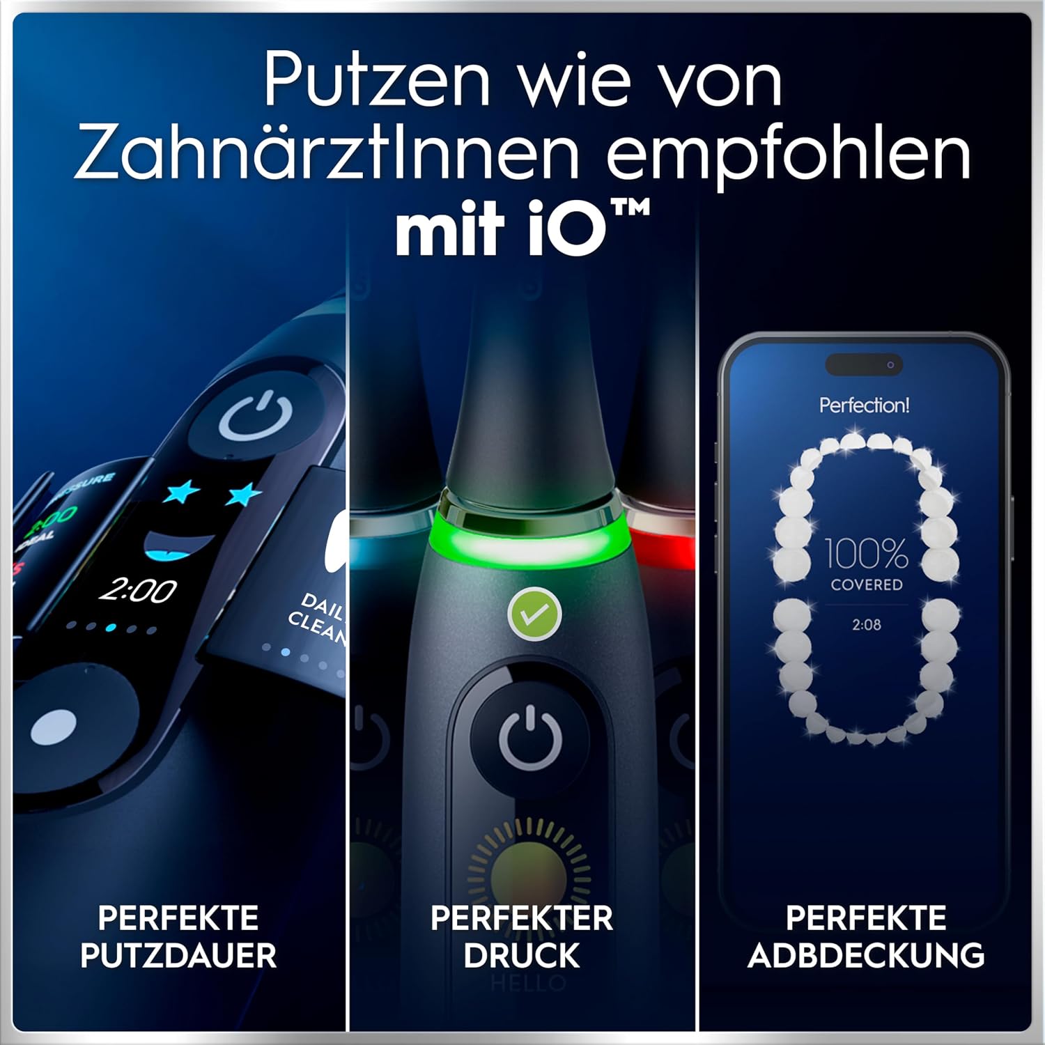 Elektrische Zahnbürste iO Series 6 Plus Edition mit 3 Aufsteckbürsten 5 Putzmodi Reiseetui wiederaufladbar Schwarz