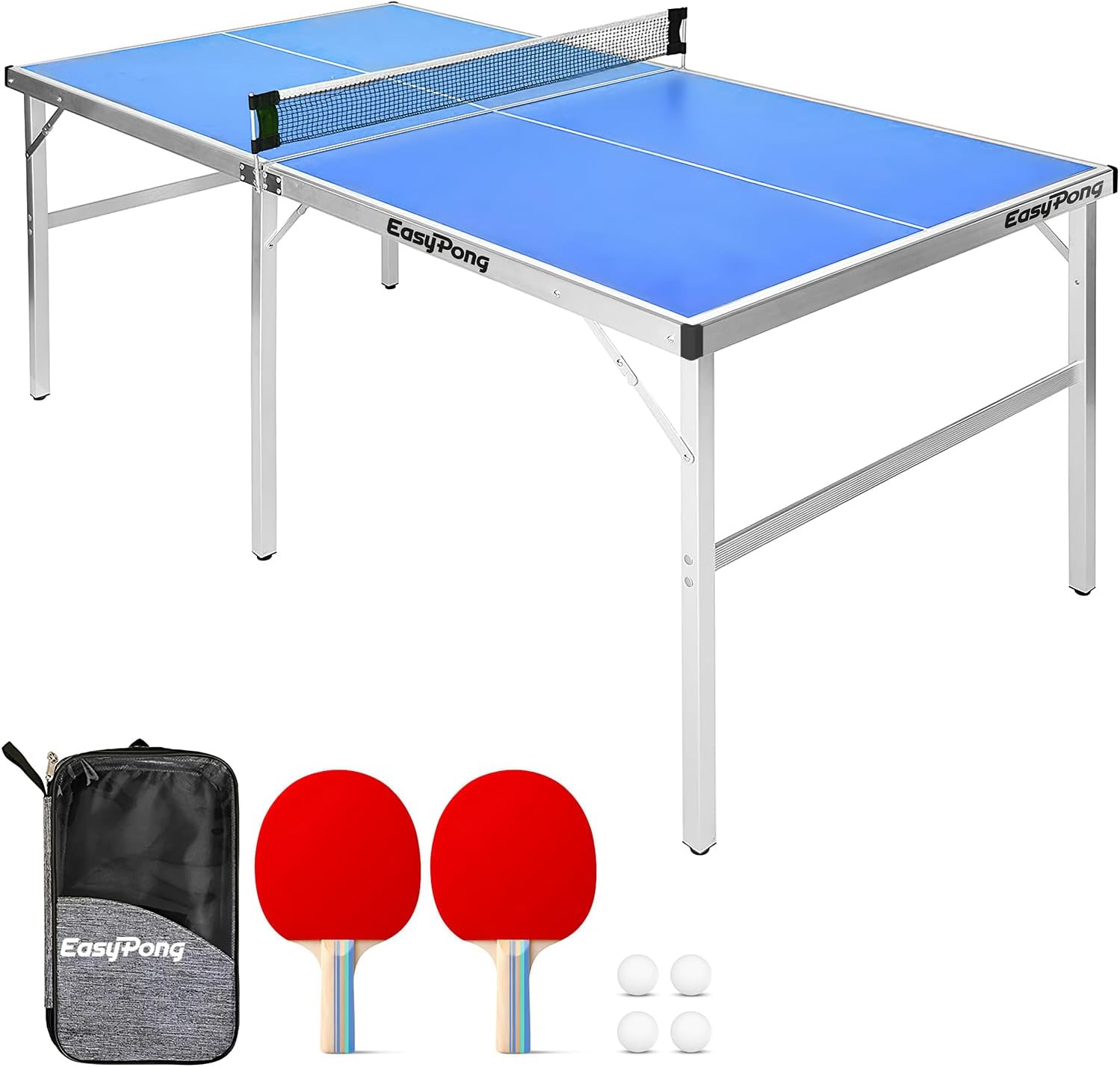 Tischtennisplatte EASYPONG klappbar 182x91 cm mit 2 Schlägern und 4 Bällen für Indoor Nutzung