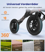 Rollator 4-Rad Gehwagen mit Sitz Aluminium faltbar höhenverstellbar Outdoor pannensichere Gummireifen 136 kg Tragfähigkeit grau