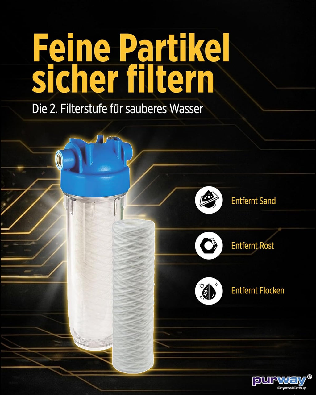 Wasserfiltergehäuse HYDRA Rainmaster TRIO RLH LA 1 Zoll mit Vorfilter Aktivkohlefilter und Wickelfilter für Regenwasser