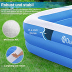 Aufblasbarer Pool rechteckig 305 x 182 x 56 cm PVC Schwimmbecken mit 312 Gallonen Kapazität 3 Luftkammern Familienpool Garten