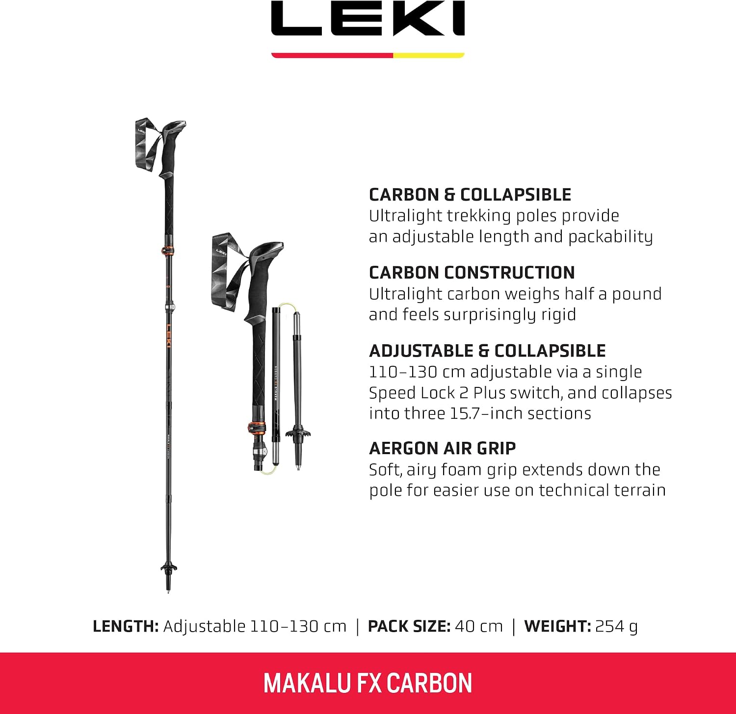 Trekkingstöcke Makalu FX Carbon faltbar verstellbar 4-teilig mit Klemmverschluss Carbonfaser Schaft Länge bis 130 cm