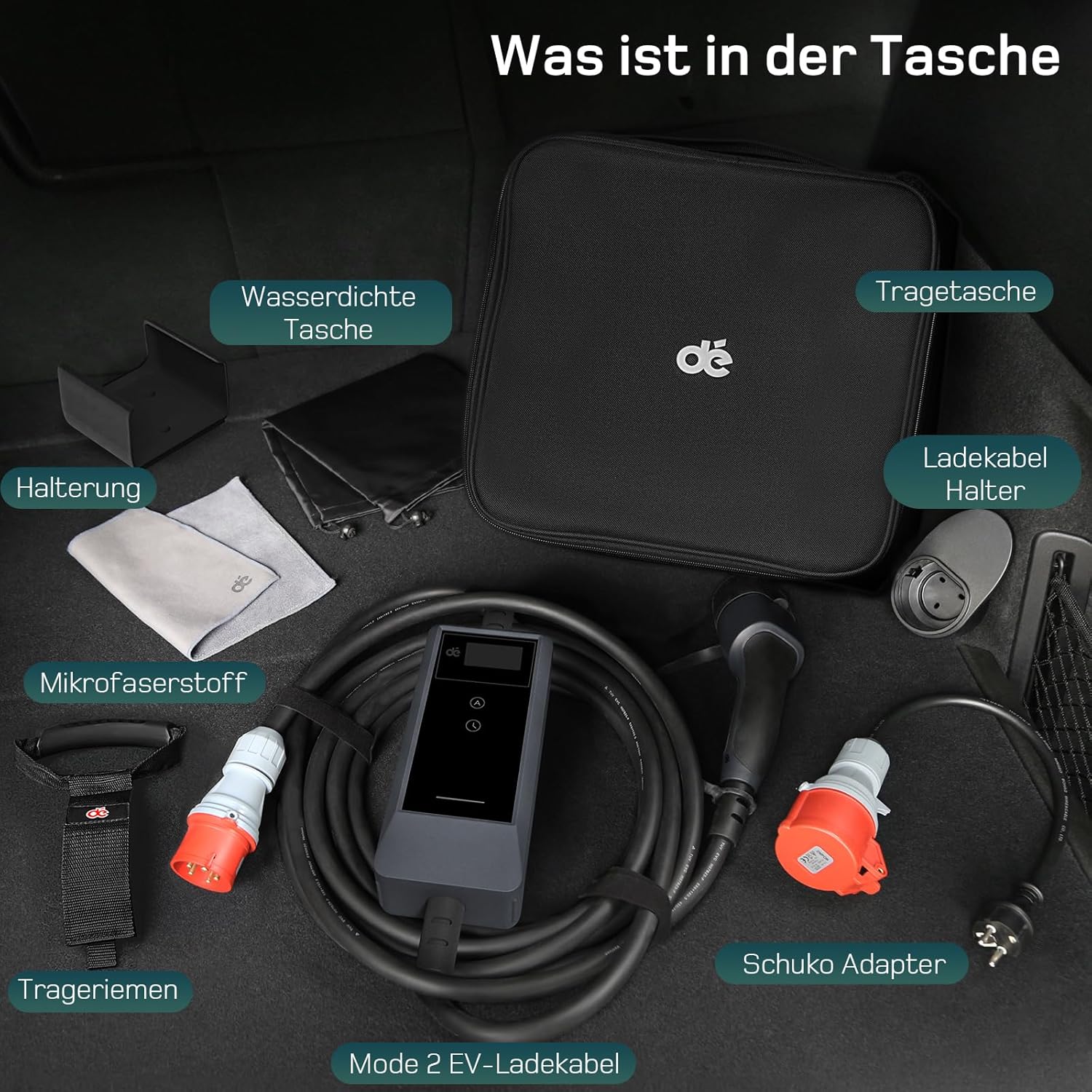 Mobile Wallbox 11kW Typ 2 10m 3-phasig 6-16A CEE 400V EV Ladegerät Einstellbare Ladeleistung App Steuerung