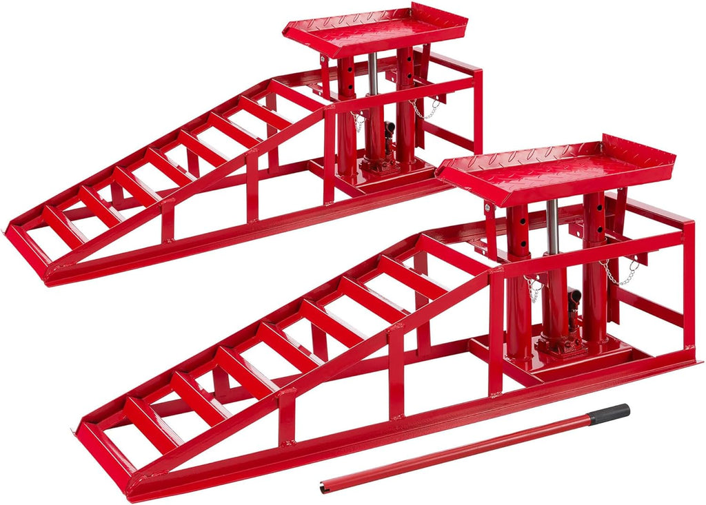 Auffahrrampe mit hydraulischem Wagenheber 4260199757468 höhenverstellbar 2 t Tragkraft 257 mm Reifenbreite Sicherheitsventil