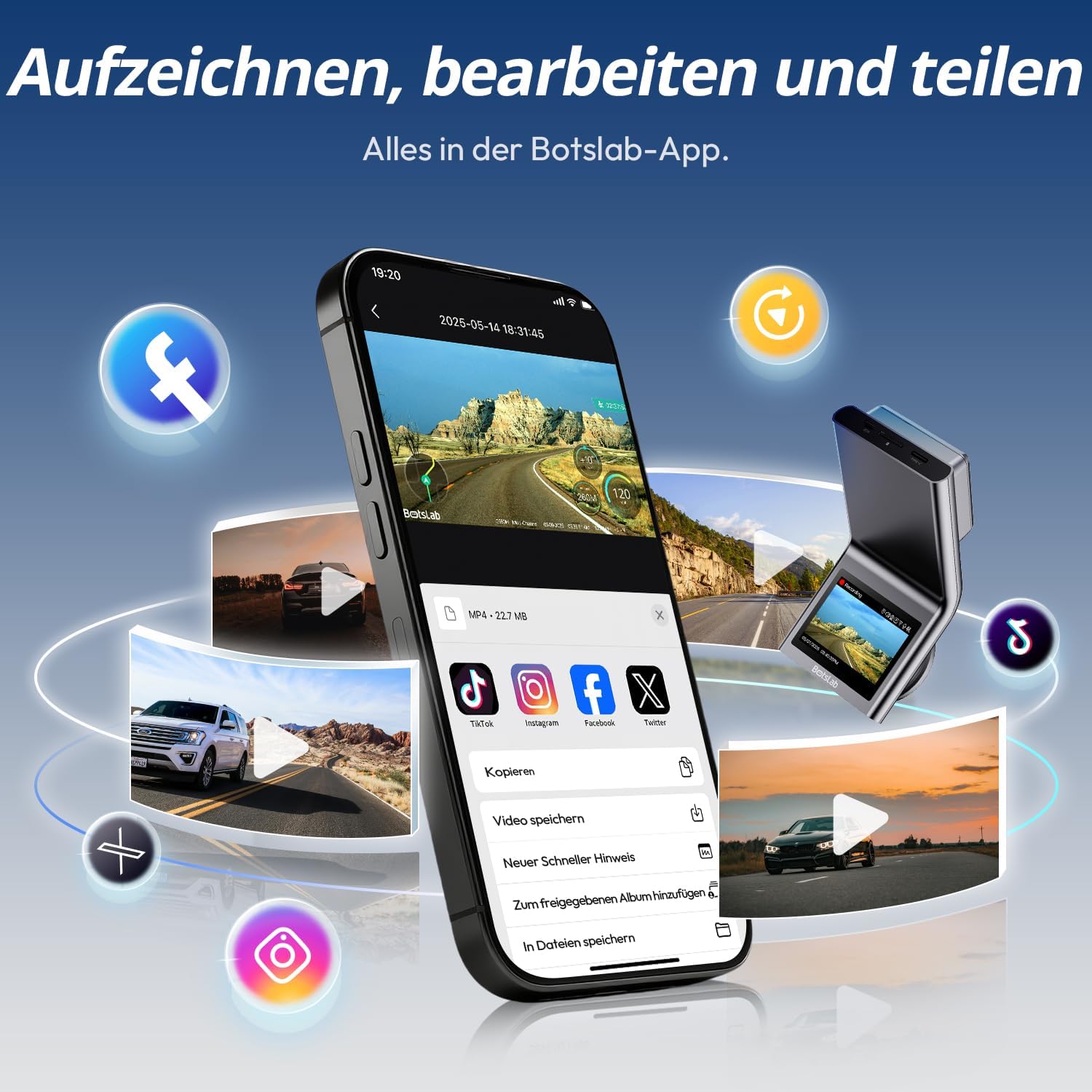 4K Dashcam Auto Vorne Hinten Dual Kamera mit STARVIS 2 Sensor WDR GPS WLAN Sprachsteuerung 64GB SD-Karte