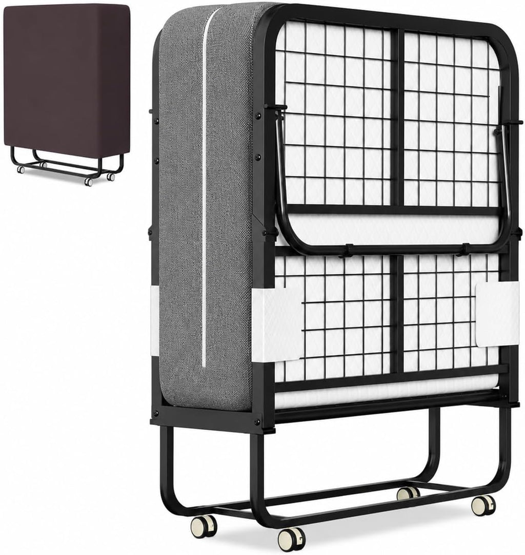 Klappbett 90x200cm Gästebett mit 13cm Schaumstoffmatratze Metallrahmen 200kg Belastbarkeit mit Rollen