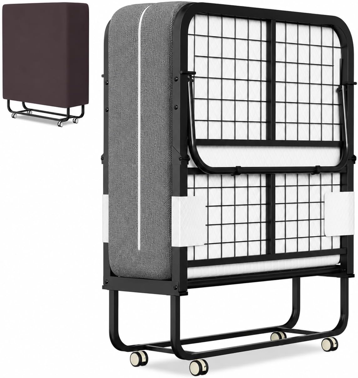Klappbett 90x200cm Gästebett mit 13cm Schaumstoffmatratze Metallrahmen 200kg Belastbarkeit mit Rollen