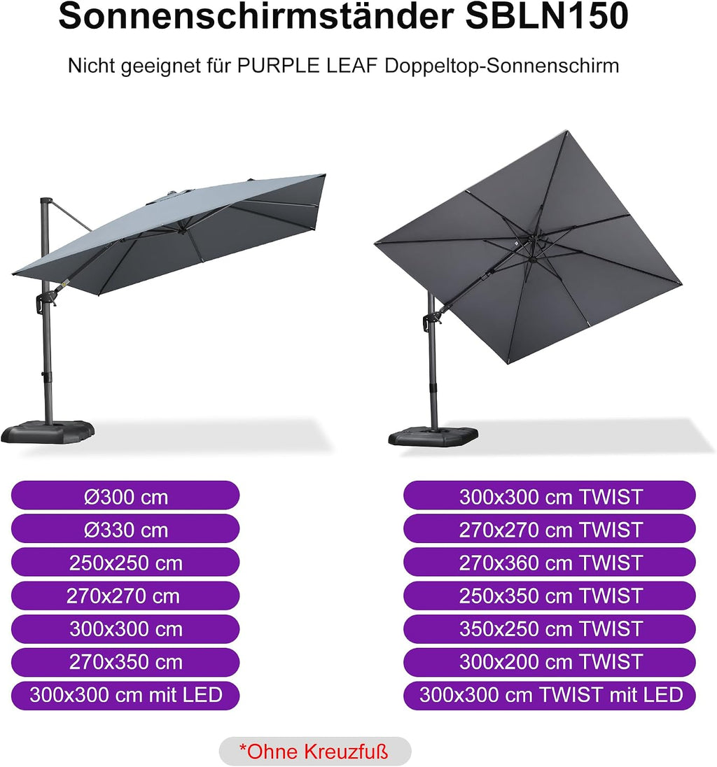 Sonnenschirmständer SBLN150 befüllbar mit Wasser oder Sand bis 150 kg Gewicht für Ampelschirm und Sonnenschirm