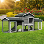 Kaninchenstall MH-03 XXL mit Freilaufgehege 226x53x85 cm aus imprägniertem Kiefernholz 2 Ebenen mit Schublade