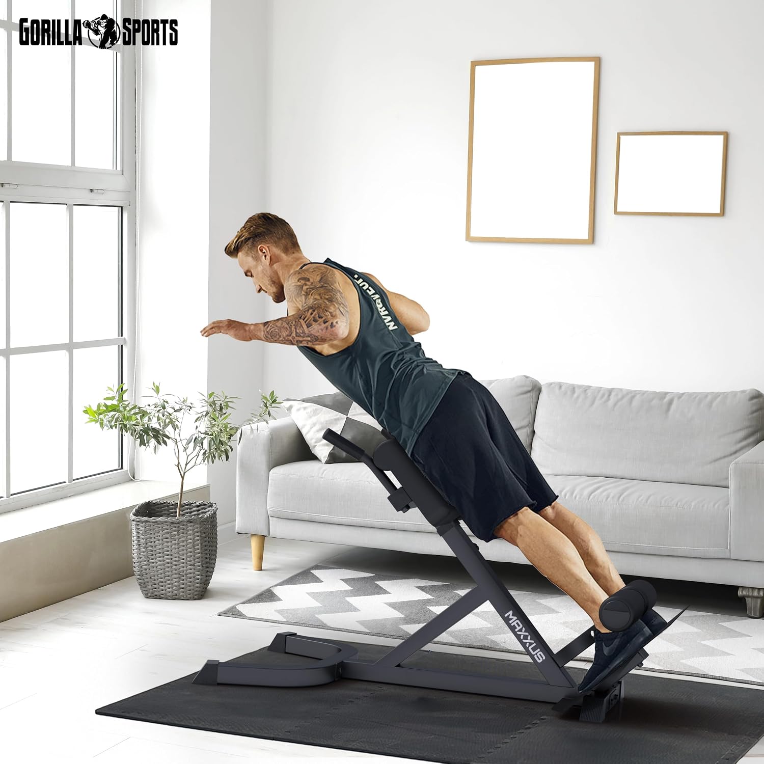 Rückentrainer Hyperextension 600079-00019-0001 verstellbar bis 150 kg mit Beinfixierung und Haltegriffen