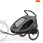 Kinderfahrradanhänger Dryk Duo 2in1 Fahrradanhänger und Buggy für 2 Kinder faltbar mit Deichsel und Sicherheitsfahne