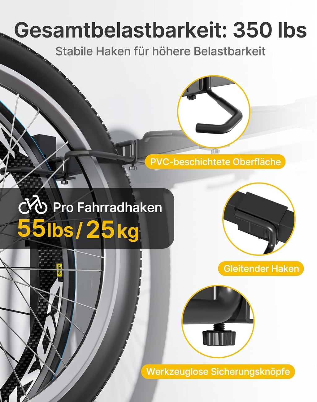 Fahrradständer freistehend für 5 Fahrräder vertikaler Fahrradhalter mit 5 Haken 6 Helmhaken Stahlkonstruktion 160 kg Traglast