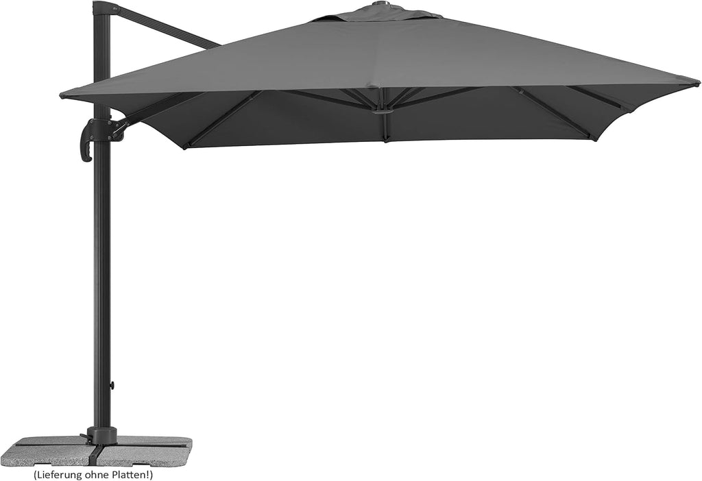 Ampelschirm Rhodos Grande 400x300 cm Rechteckig Aluminium Gestell UV50+ Polyester Kurbel 360 Grad Drehfunktion Anthrazit