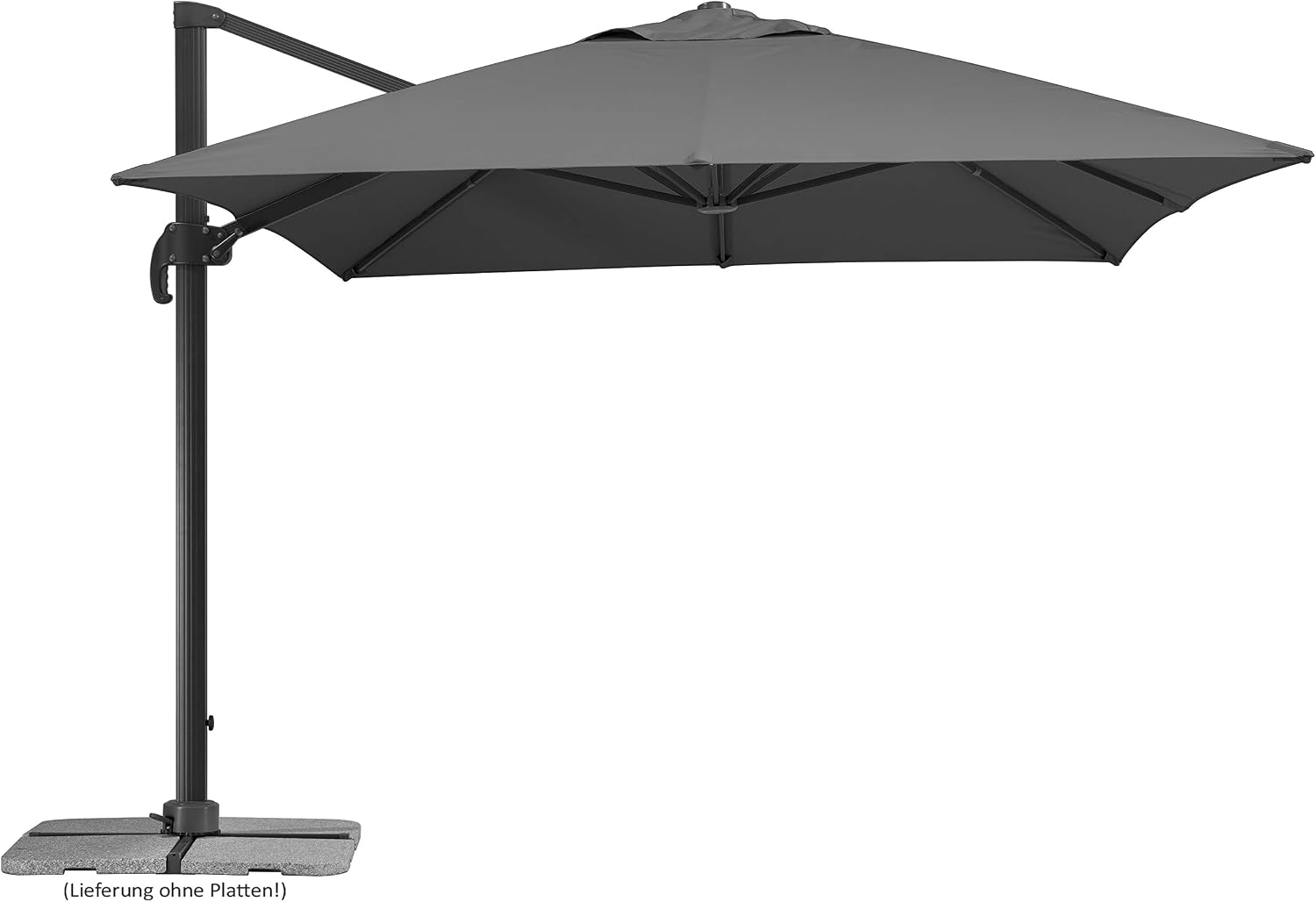 Ampelschirm Rhodos Grande 400x300 cm Rechteckig Aluminium Gestell UV50+ Polyester Kurbel 360 Grad Drehfunktion Anthrazit