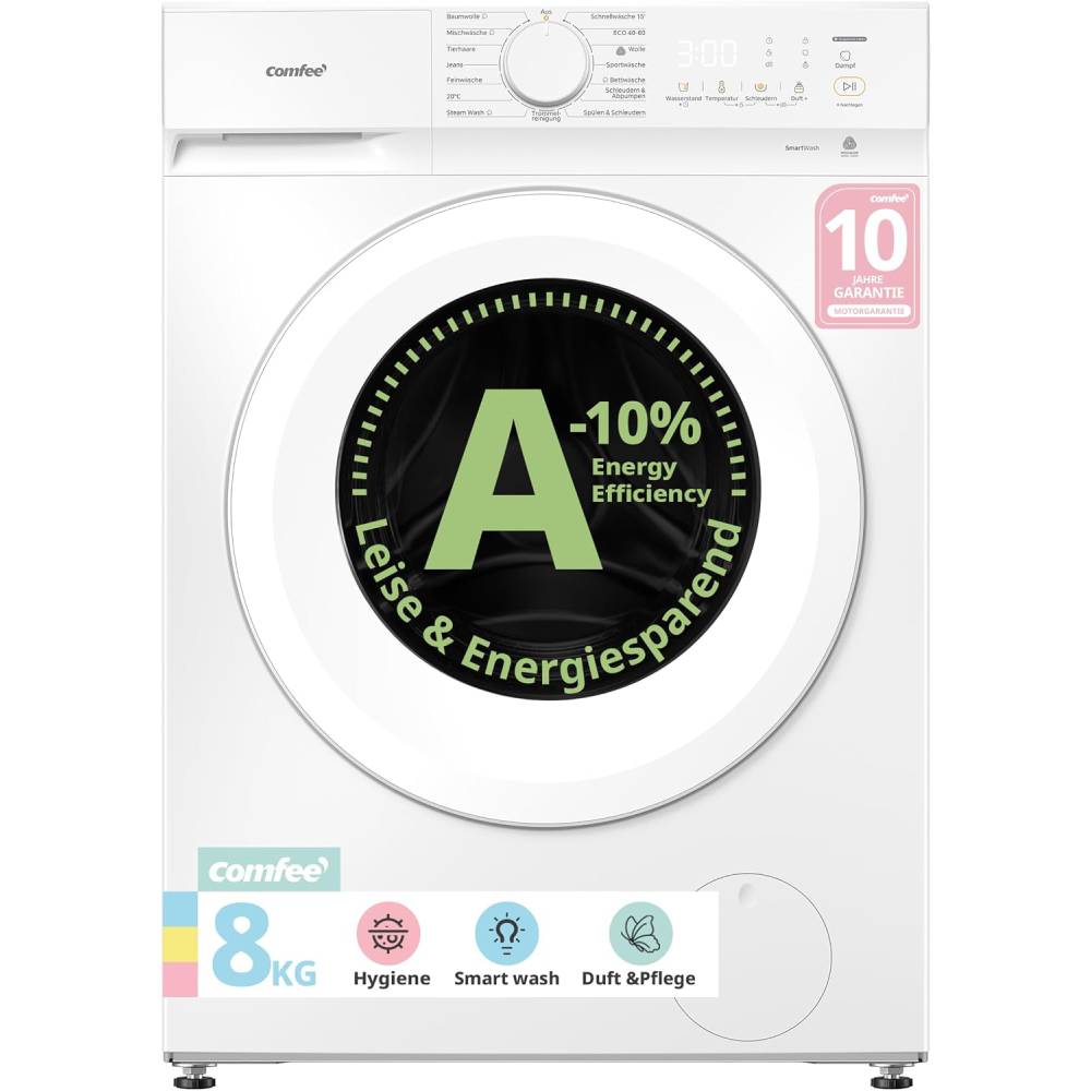 Frontlader Waschmaschine 8 kg CF08EWP05W mit Dampffunktion und Tierhaar-Programm 16 Programme Energieeffizienz Klasse A-10 Nachlegefunktion