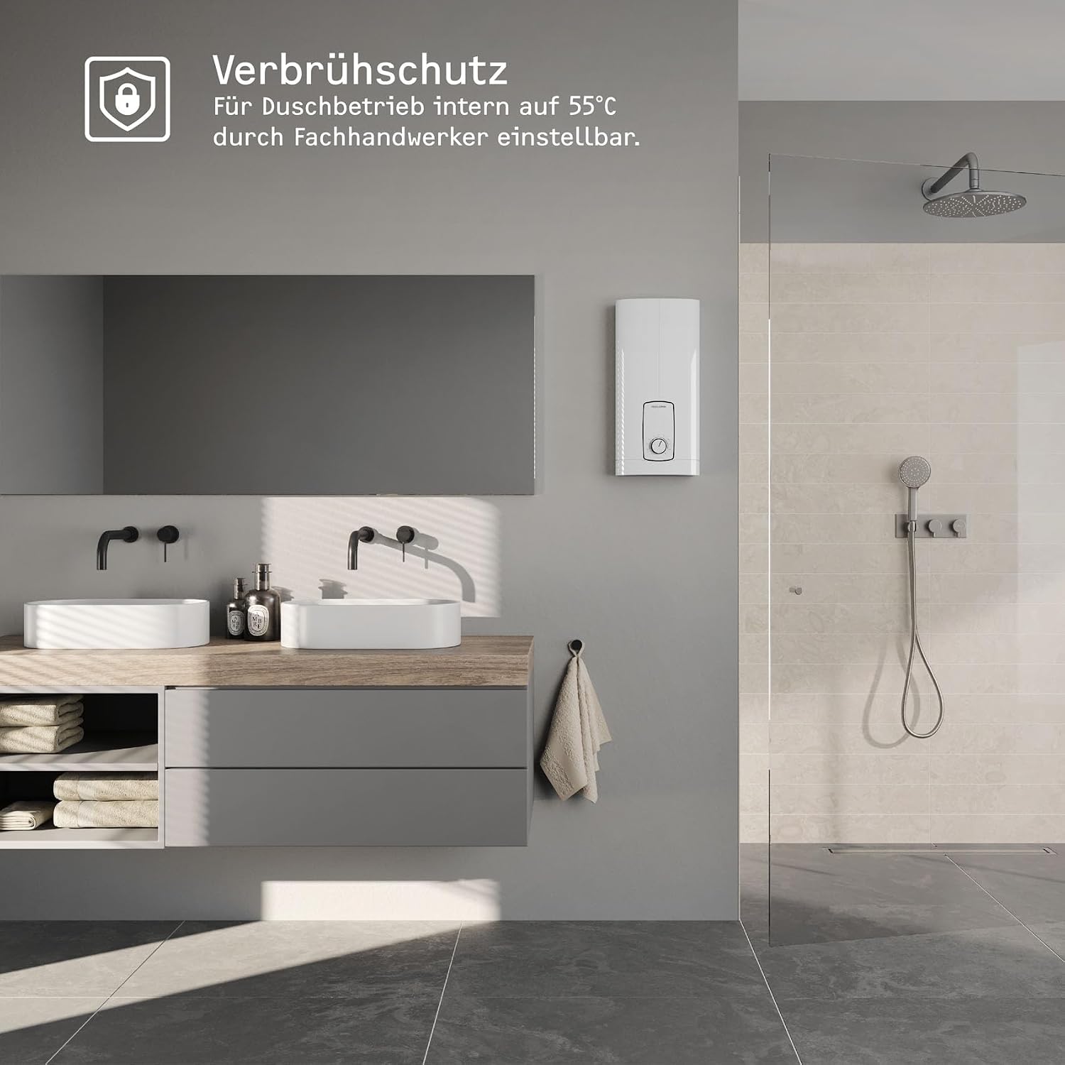 Elektronischer Durchlauferhitzer DHB 18/21/24 kW ST Trend 3i Technologie gradgenaue Temperaturwahl 400V Starkstrom 24 kW 10,7 l/min