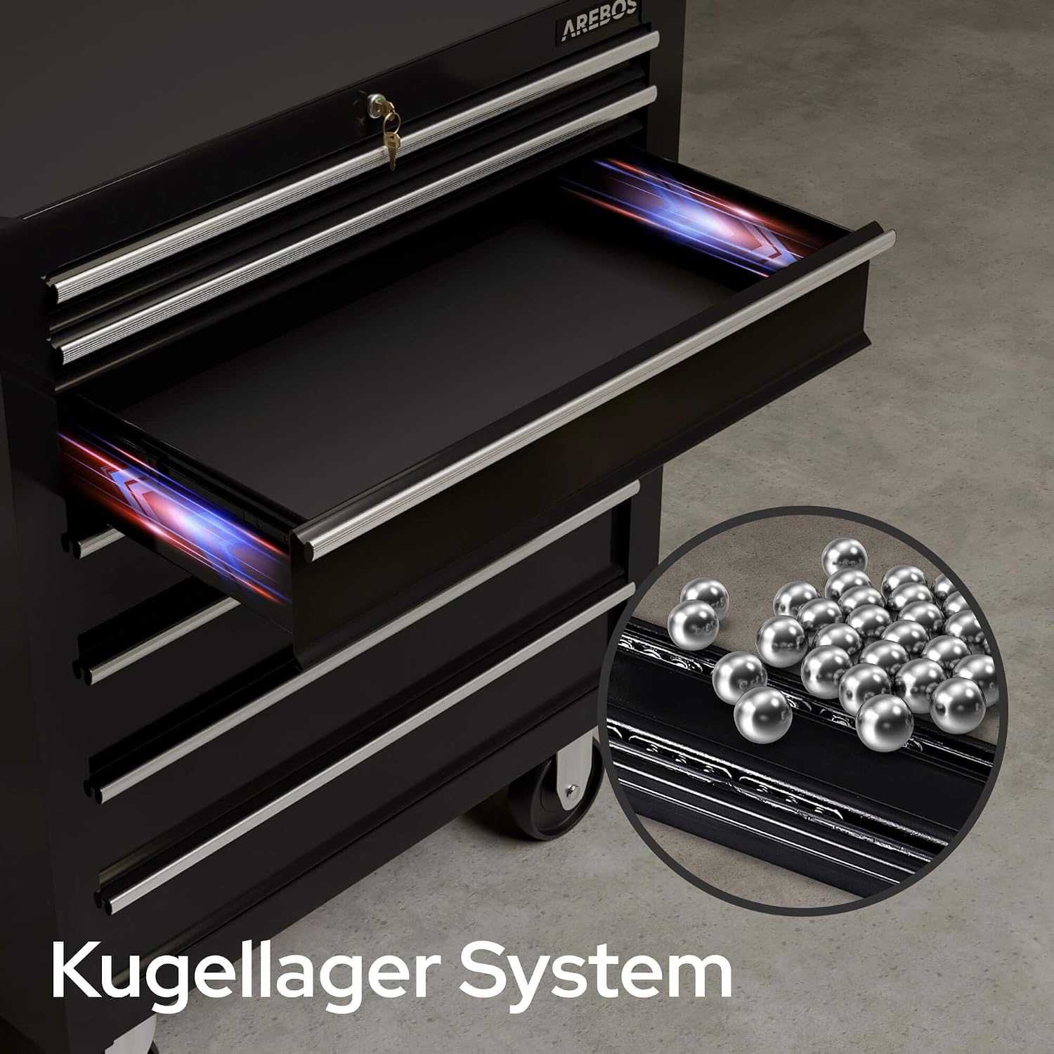 Werkstattwagen mit 7 Schubladen AR-HE-WW7S Werkzeugwagen aus Stahl 70 x 33 x 78 cm mit Zentralverriegelung und 2 Schlüsseln