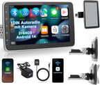 Single DIN Autoradio mit Touchscreen 10.1 Zoll Android 14 2GB 64GB Bluetooth CarPlay Android Auto Navigation Rückfahrkamera