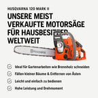 Kettensäge Benzin 120 Mark II 38,2 cc 14 Zoll Schiene H37 Kette X-Torq Motor 1,4 kW 4,85 kg