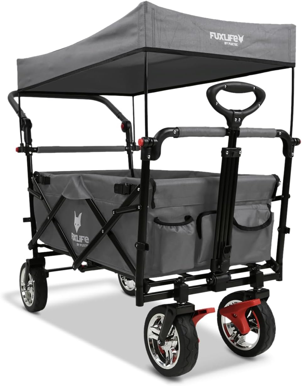 Faltbarer Bollerwagen FX-CT700 klappbarer Handwagen mit Bremsen gepolstertem Sitzbereich höhenverstellbarem Griff und 75 kg Traglast