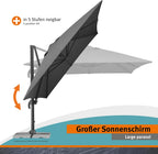 Ampelschirm Rhodos Grande 400x300 cm Rechteckig Aluminium Gestell UV50+ Polyester Kurbel 360 Grad Drehfunktion Anthrazit