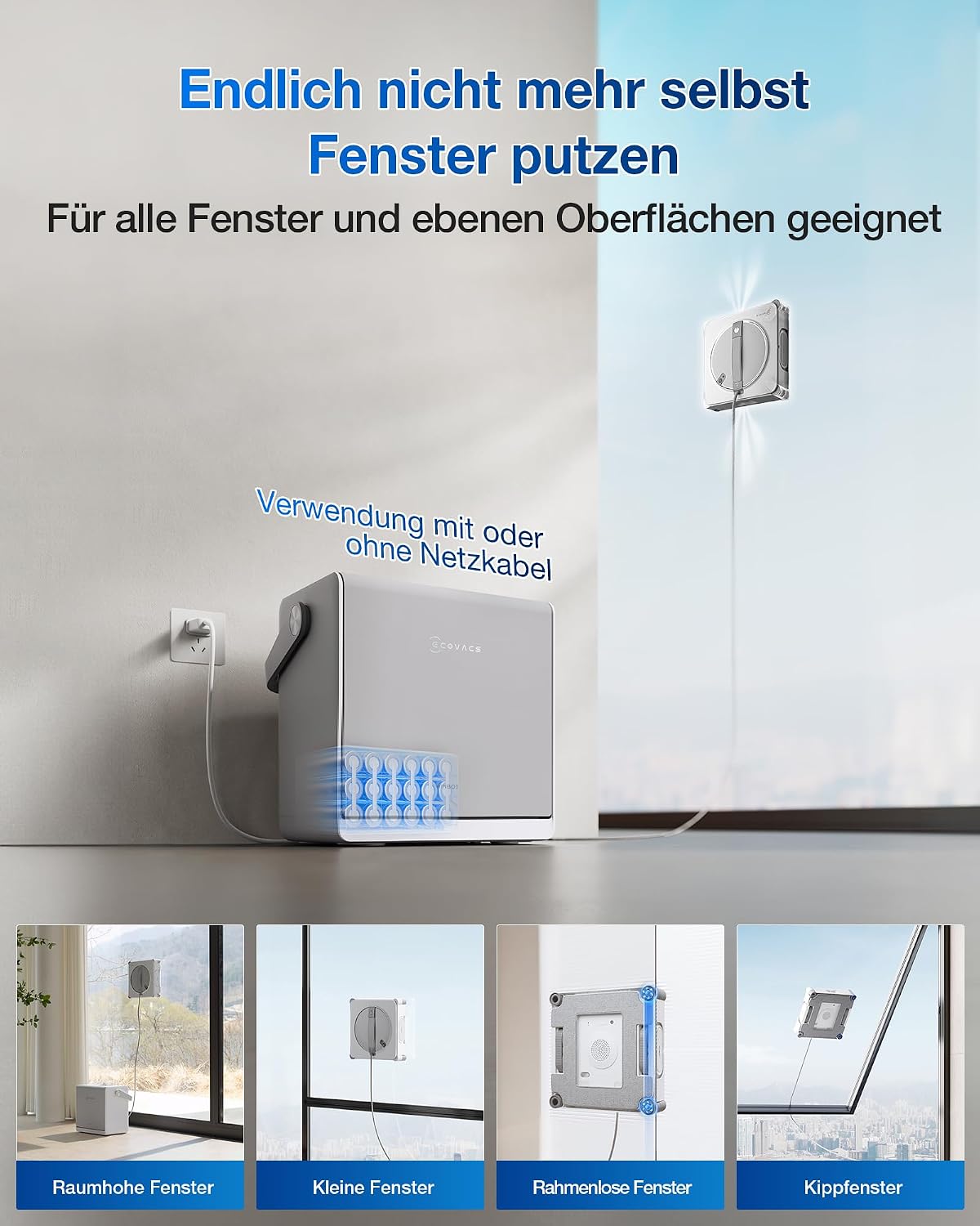 Fensterputzroboter W2S OMNI intelligente Randreinigung 6-in-1 Station Dreifachdüse 12-stufiges Schutzsystem