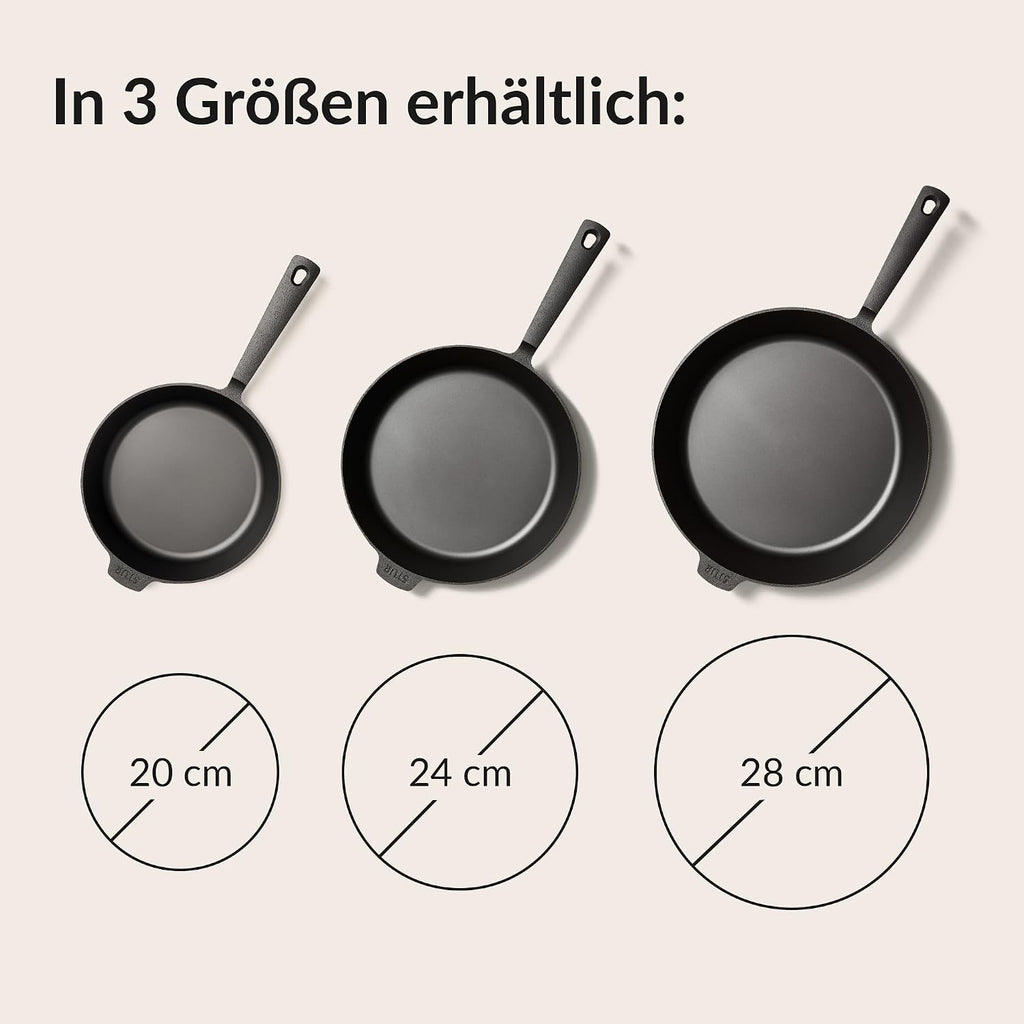 Gusseisenpfanne 28 cm Induktion für alle Herdarten fein geschliffen ohne Beschichtung Made in Germany Cast Iron Pan