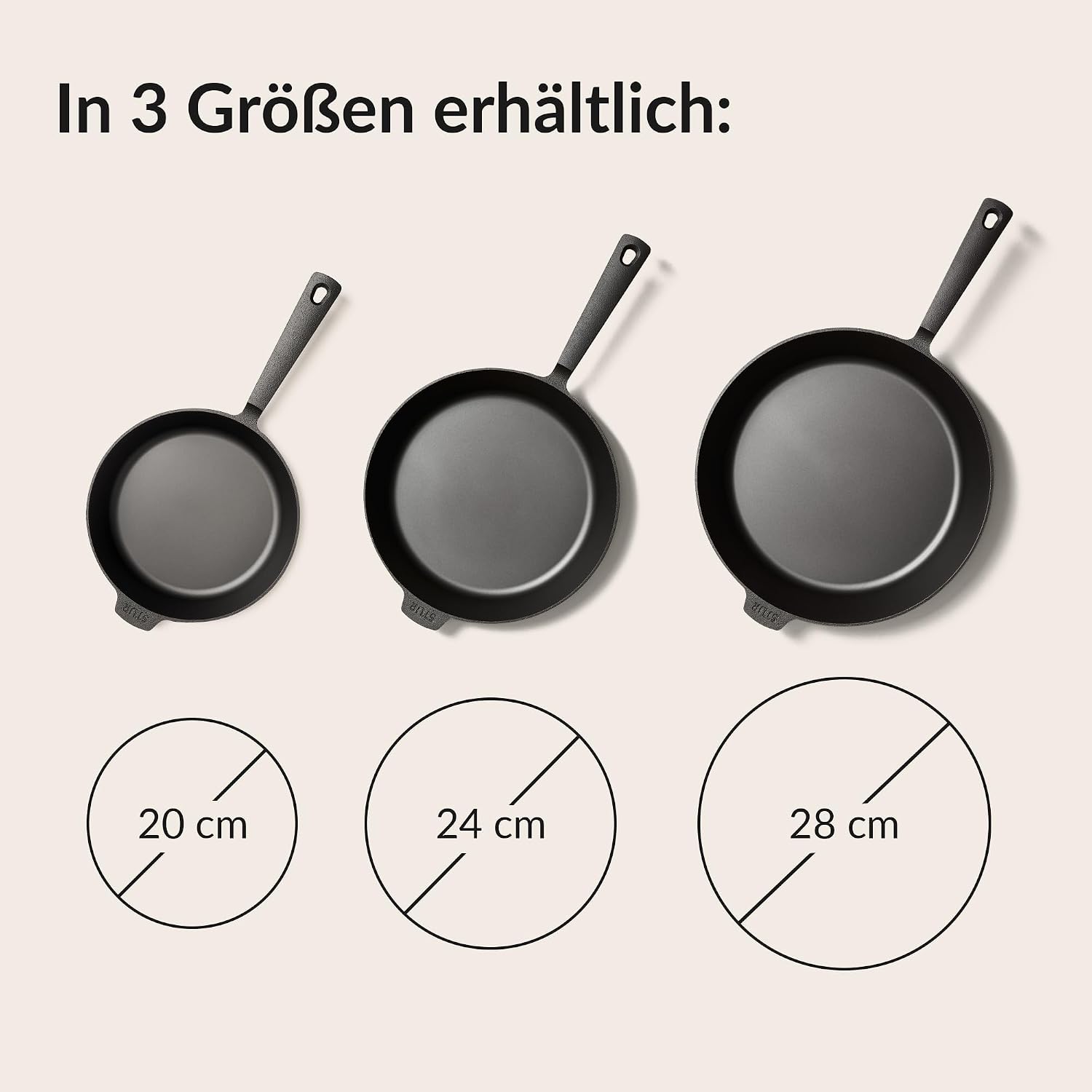 Gusseisenpfanne 28 cm Induktion für alle Herdarten fein geschliffen ohne Beschichtung Made in Germany Cast Iron Pan
