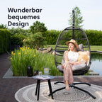 Hängesessel mit Gestell Korb Egg Schaukelstuhl Rattan Design Outdoor Indoor 150 kg Tragkraft Grau
