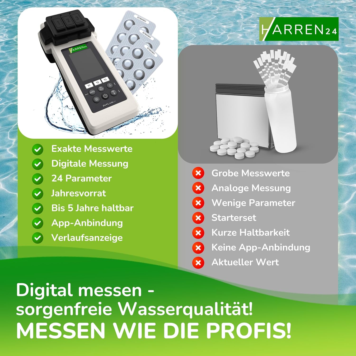Elektronischer Pooltester PoolLab 2.0 Photometer Wasseranalysegerät mit Bluetooth DPD1 DPD3 pH CYA Alkalinität 170 Testtabletten