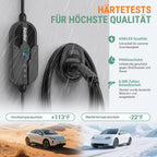 Ladestation Ladegerät 11kW 400V 3-phasig 8-16A Typ 2 7,6m Kabel CEE IP66 App Steuerung mit Wandhalterung