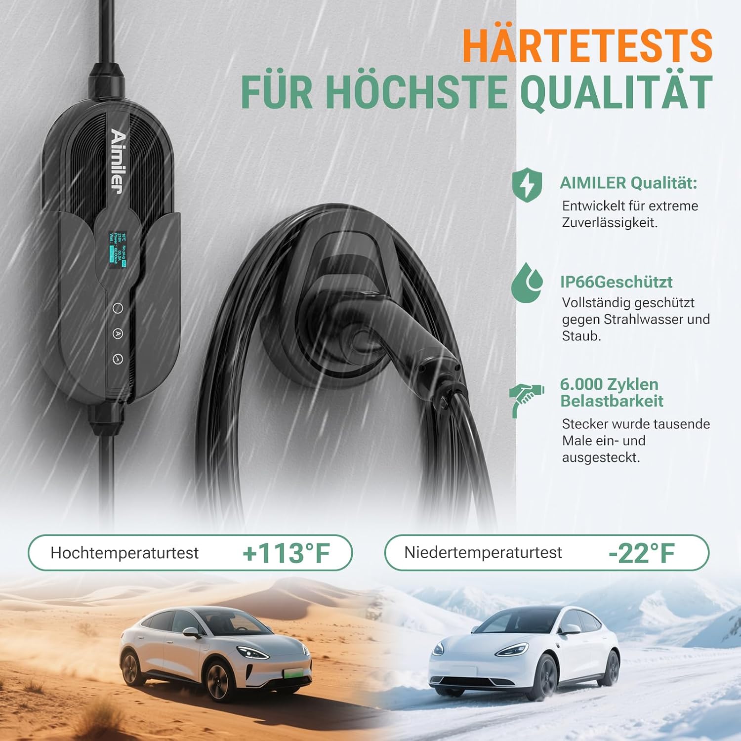 Ladestation Ladegerät 11kW 400V 3-phasig 8-16A Typ 2 7,6m Kabel CEE IP66 App Steuerung mit Wandhalterung